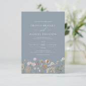 Invitation Dusty Blue Boho Fleur sauvage Jardin Mariage (Debout devant)