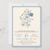 Invitation Dusty Blue Boho Fleur sauvage Photo QR Code Mariag (Devant)