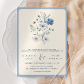 Invitation Dusty Blue Boho Fleur sauvage Photo QR Code Mariag