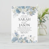 Invitation Dusty Blue Boho Floral Elégant mariage de jardin (Debout devant)
