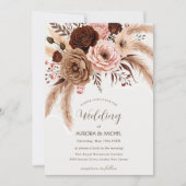 Invitation Dusty Blue Boho Floral Pampas Grass Mariage (Devant)