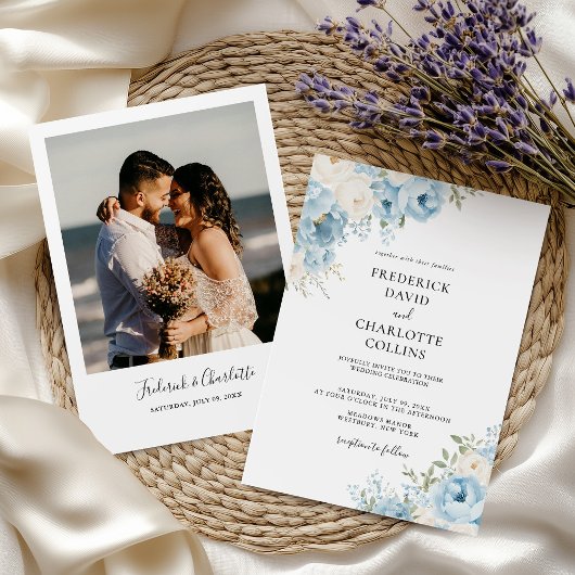 Invitation Dusty Blue Boho Floral Wedding