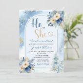 Invitation Dusty Blue Boho hiver Sexe Révéler Floral (Debout devant)