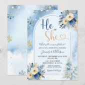 Invitation Dusty Blue Boho hiver Sexe Révéler Floral (Devant / Derrière)