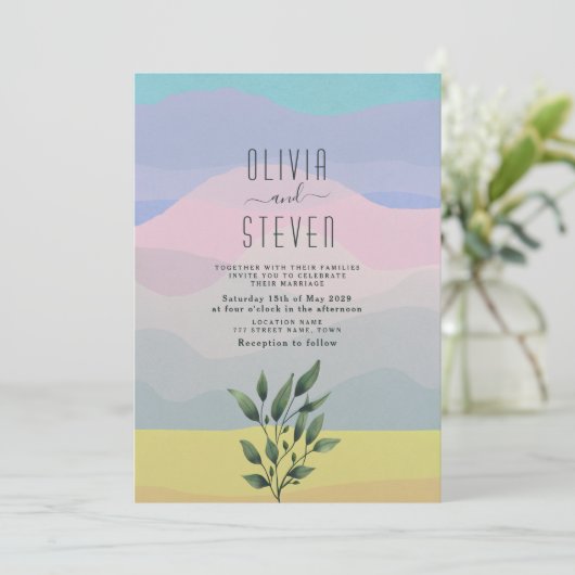 Invitation Dusty Blue Boho Mountain Mariage (Debout devant)