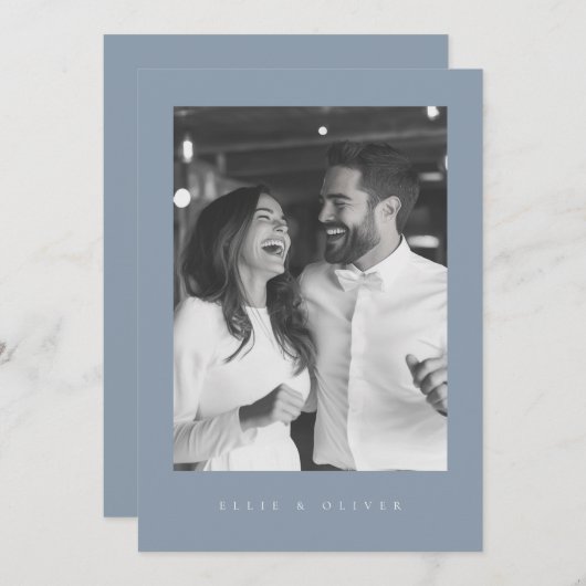 Invitation Dusty Blue Boho Photo 1 Mariage Moderne (Devant / Derrière)