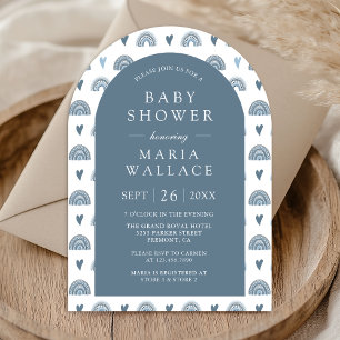 Invitation Dusty Blue Boho Rainbow Arch Baby shower