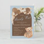 Invitation Dusty Blue Boho Teddy Bear Baby shower (Debout devant)