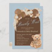 Invitation Dusty Blue Boho Teddy Bear Baby shower (Devant / Derrière)