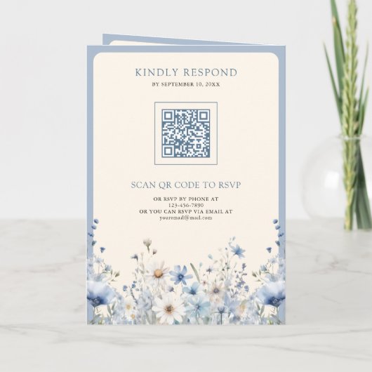 Invitation Dusty Blue Boho Wildflower QR Code Wedding (Dos)
