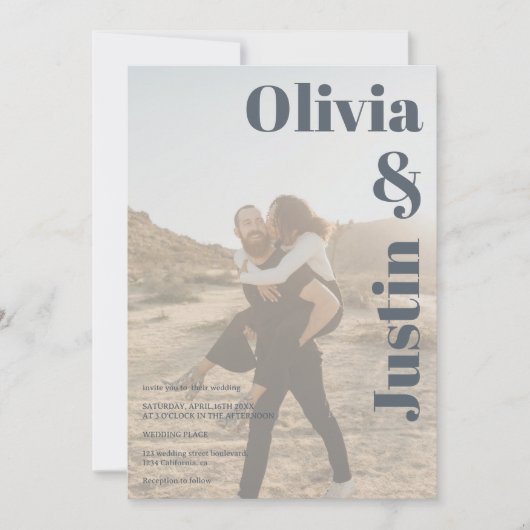 Invitation Dusty blue bold names 2 photos Code Qr mariage (Devant)