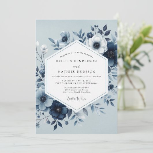 Invitation Dusty Blue Botanical Bloom Wedding (Debout devant)