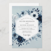 Invitation Dusty Blue Botanical Bloom Wedding (Devant / Derrière)