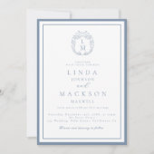 Invitation Dusty blue botanical crest monogram wedding (Devant)