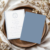 Invitation Dusty blue botanical crest monogram wedding