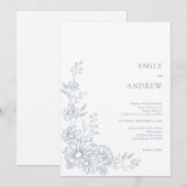 Invitation Dusty Blue Botanical Daisy Garden Wedding (Devant / Derrière)