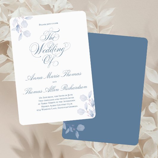 Invitation Dusty Blue Botanical Elegant Wedding Of Minimal