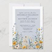 Invitation Dusty Blue Botanical Fleur sauvage Floral Mariage (Devant)