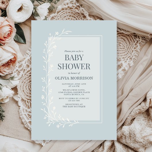 Invitation Dusty Blue Botanical Floral Baby Shower