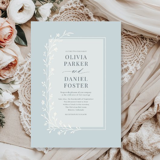 Invitation Dusty Blue Botanical Floral Wedding