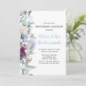 Invitation Dusty Blue Botanical Florals Bridesmaids Déjeuner (Debout devant)