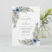 Invitation Dusty Blue Botanical Flourish Wedding (Debout devant)
