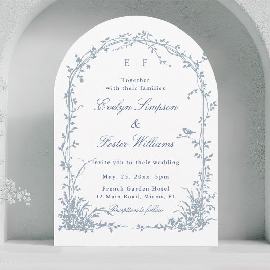Invitation Dusty Blue Botanical Garden Romantic Wedding Arch