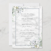 Invitation Dusty Blue Botanical Greenery Marbre blanc Mariage (Devant)