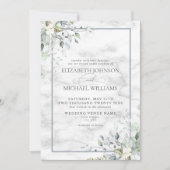 Invitation Dusty Blue Botanical Greenery Marbre blanc Mariage (Devant)
