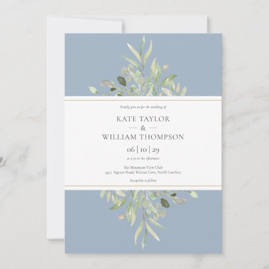 Invitation Dusty Blue Botanical Greenery Mariage photo (Devant)