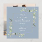 Invitation Dusty Blue Botanical Greenery Mariage photo (Devant / Derrière)