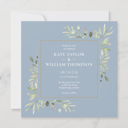 Invitation Dusty Blue Botanical Greenery Mariage photo (Devant)