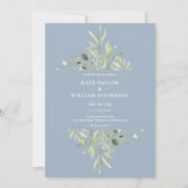 Invitation Dusty Blue Botanical Greenery Photo Mariage Invita (Devant)
