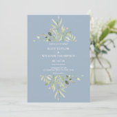 Invitation Dusty Blue Botanical Greenery Photo Mariage Invita (Debout devant)