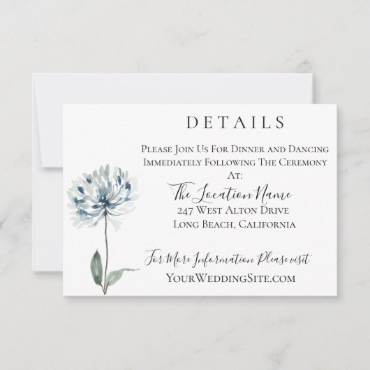 Invitation Dusty Blue Botanical Mariage Details (Devant)