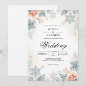Invitation Dusty Blue Botanical Snowflake Mariage (Devant / Derrière)