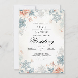 Invitation Dusty Blue Botanical Snowflake Mariage