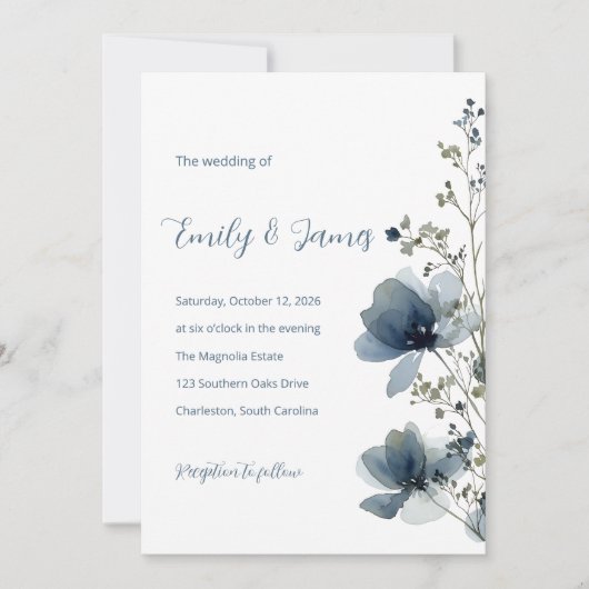 Invitation Dusty Blue Botanical Wedding (Devant)