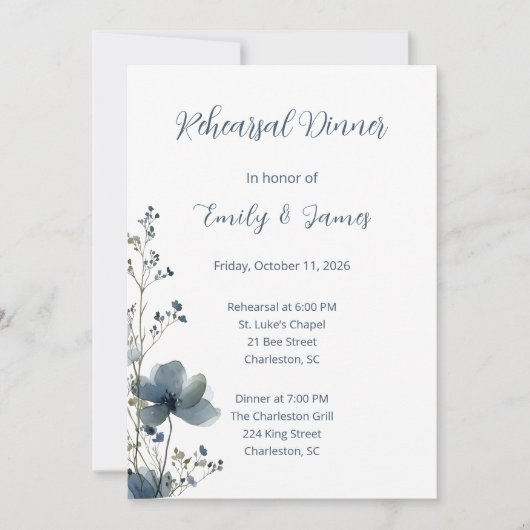 Invitation Dusty Blue Botanical Wedding (Devant)