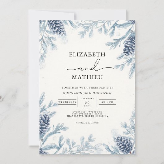 Invitation Dusty Blue Botanical Winter Wedding (Devant)