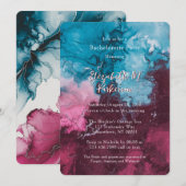 Invitation Dusty Blue Bourgogne Alcool Ink Bachelorette Party (Devant / Derrière)