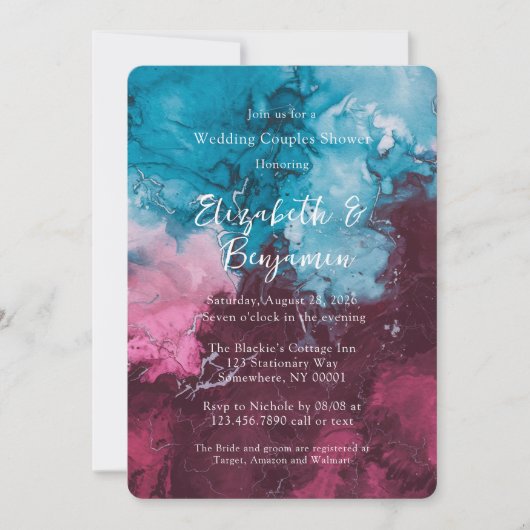Invitation Dusty Blue Bourgogne Alcool Mariage Couples Douche (Devant)