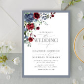 Invitation Dusty Blue Bourgogne Aquarelle Mariage Floral