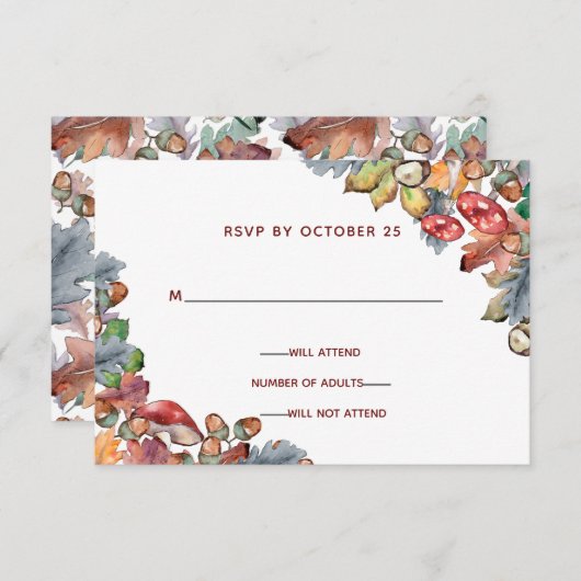Invitation Dusty Blue Bourgogne Automne Champignon Mariage rs (Devant / Derrière)