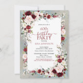 Invitation Dusty Blue Bourgogne Blush Floral 60e anniversaire (Devant)