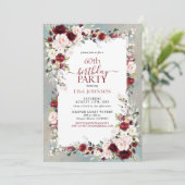 Invitation Dusty Blue Bourgogne Blush Floral 60e anniversaire (Debout devant)
