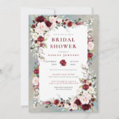 Invitation Dusty Blue Bourgogne Blush Floral Fête des mariées (Devant)