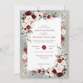Invitation Dusty Blue Bourgogne Blush Floral Mariage (Devant)