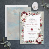 Invitation Dusty Blue Bourgogne Blush Floral Mariage