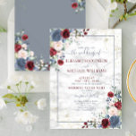 Invitation Dusty Blue Bourgogne Blush Gold FlorMariage<br><div class="desc">Créez la faire-part de mariage parfaite avec cette marsala bleu poussiéreux, bordeaux et couleur rose vif et couleur vert aquarelle design floral, avec un arrière - plan en marbre faux carrera, typographie manuscrite et fausse poussière d'or. Inclut également des informations sur le site Web du mariage. Merci tellement pour soutenir...</div>